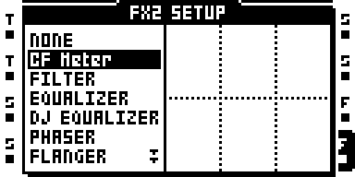CF METER: effect selection and setup parameters.