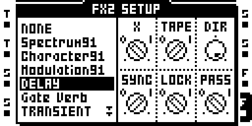 Delay: effect selection and setup parameters.