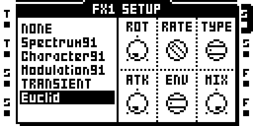 Euclid: effect selection and setup parameters.