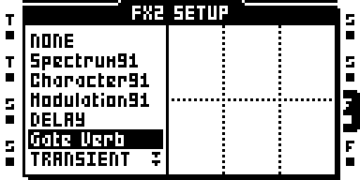 Gateverb: effect selection and setup parameters.