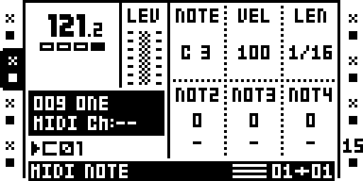 MIDI track NOTE page while scene A is held.