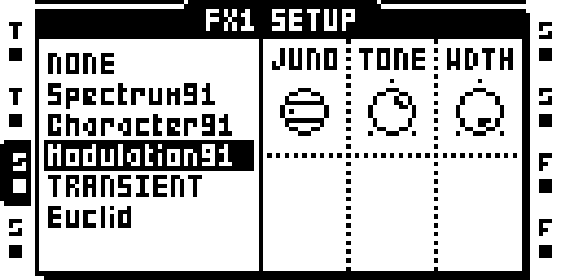 Modulation: effect selection and setup parameters.