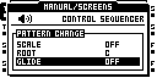 SCALE, ROOT, and GLIDE in sequencer settings.
