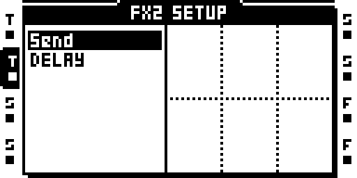 SEND: effect selection and setup parameters.