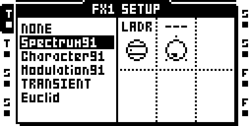 Spectrum: effect selection and setup parameters.
