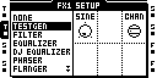 Testgen: effect selection and setup parameters.