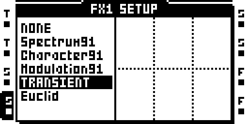 Transient: effect selection and setup parameters.
