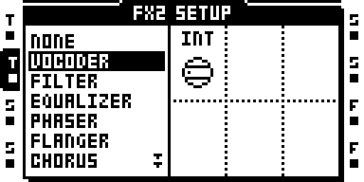 Vocoder: effect selection and setup parameters.